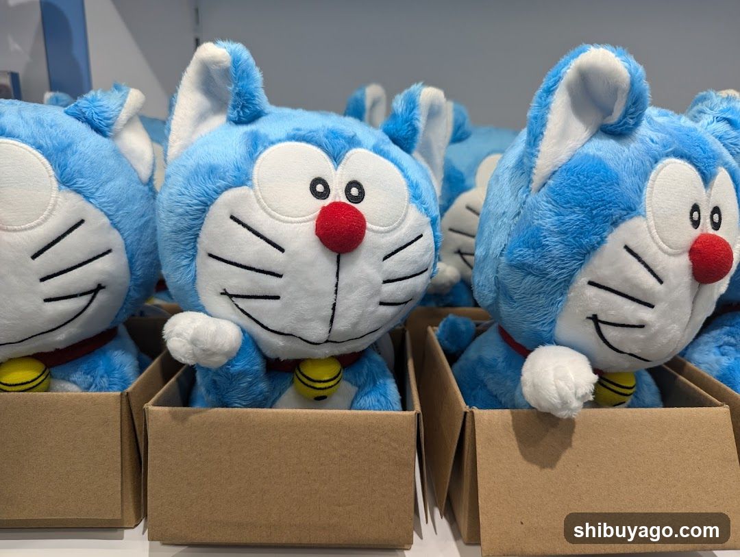 Doraemon plush toys in boxes
