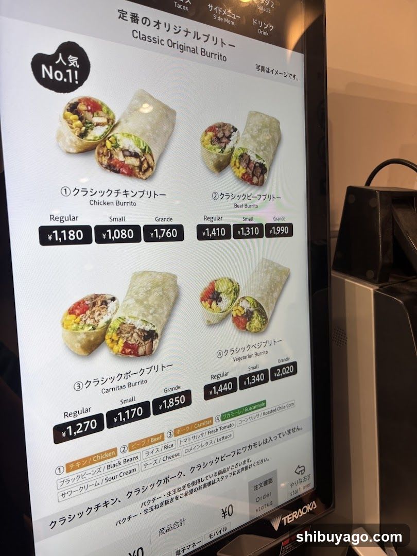 Classic Original Burrito Menu Display