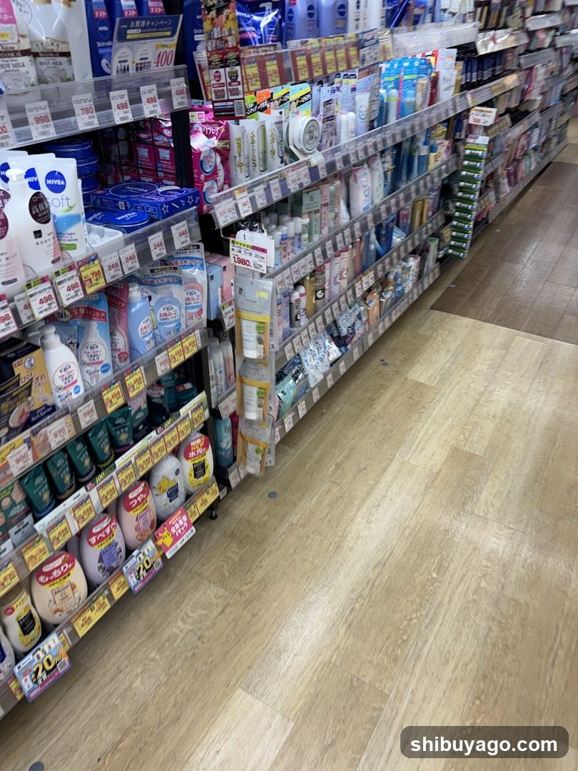Aisle of personal care products in a Japanese store
