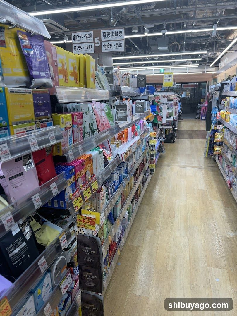 Aisle in a Japanese pharmacy or drugstore