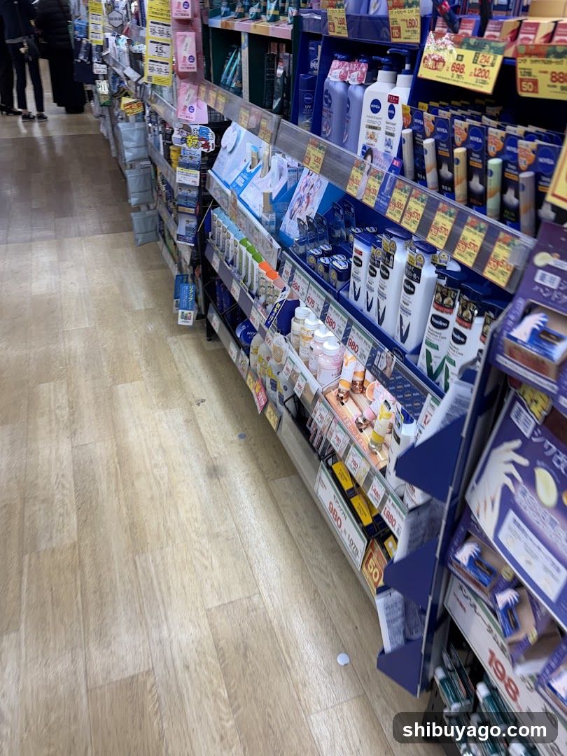 Aisle in a Japanese pharmacy or drugstore