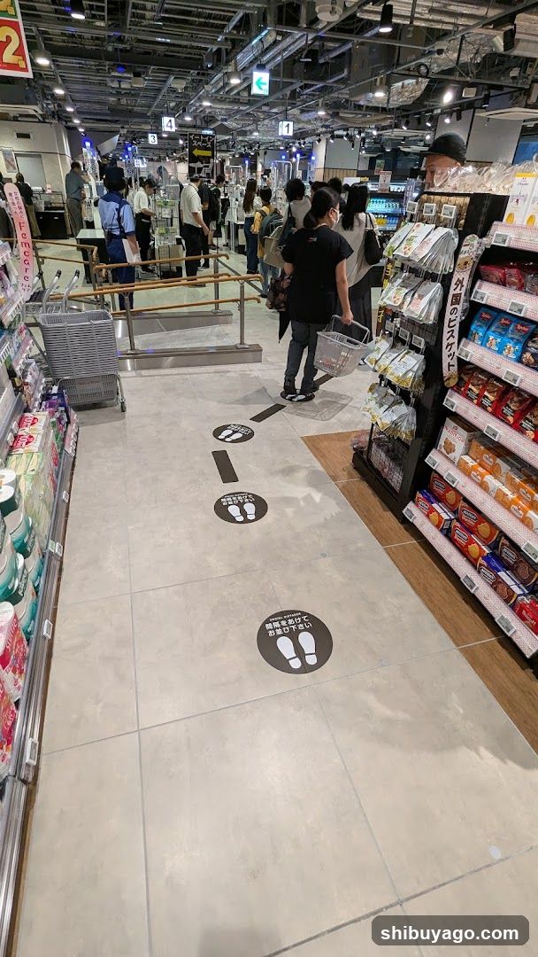 Grocery Store Interior with Social Distancing Markers