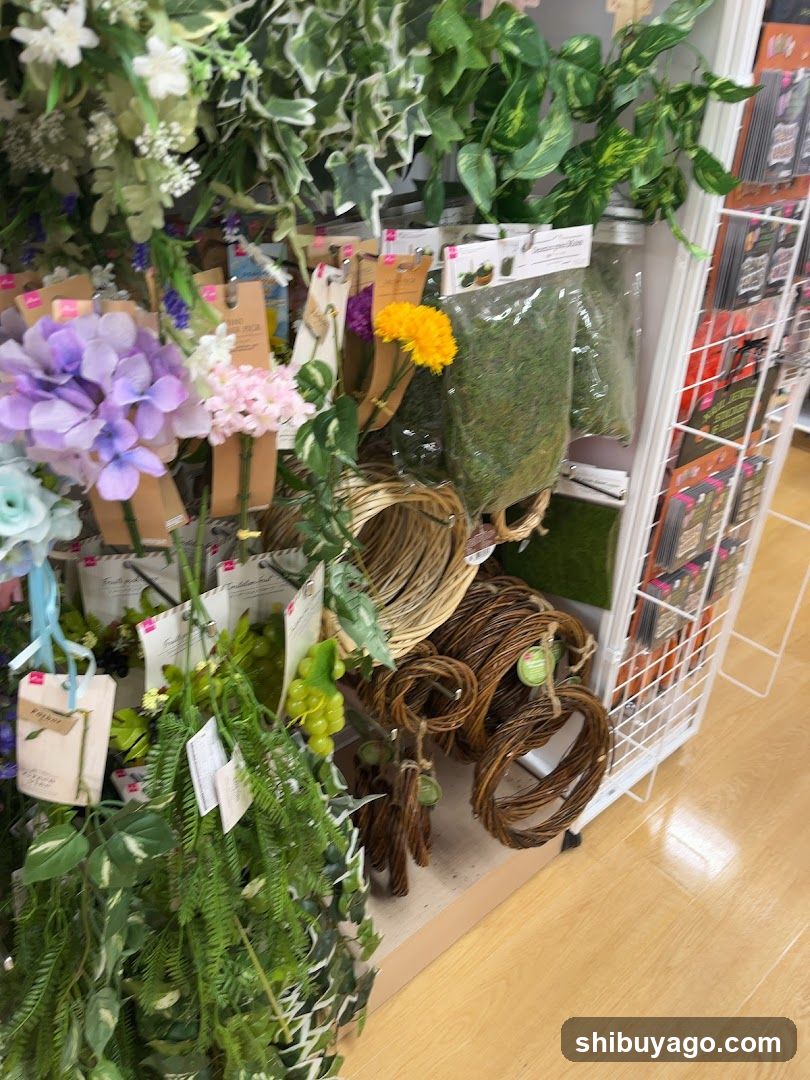 Artificial Flowers and Garden Supplies Display