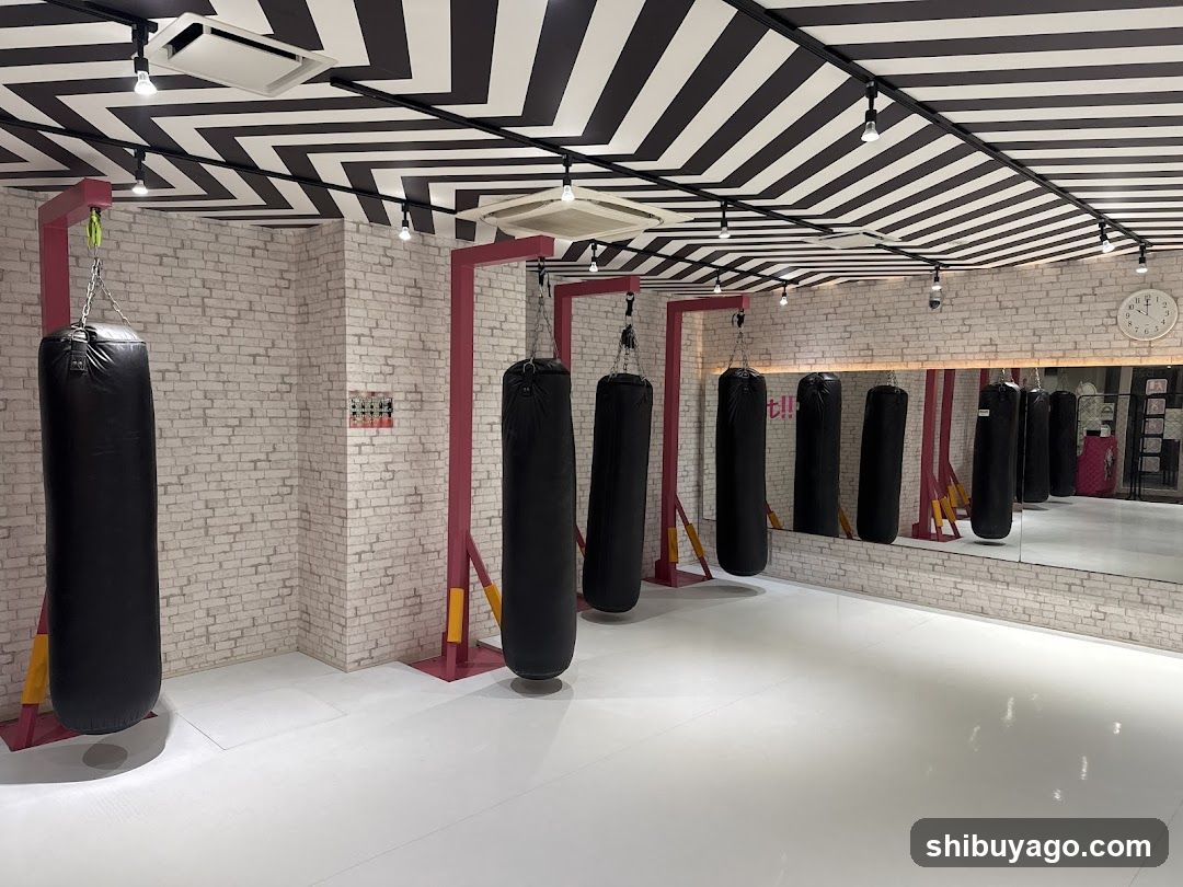 Gym Interior with Punching Bags