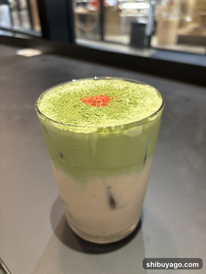Matcha Latte with Red Dusting