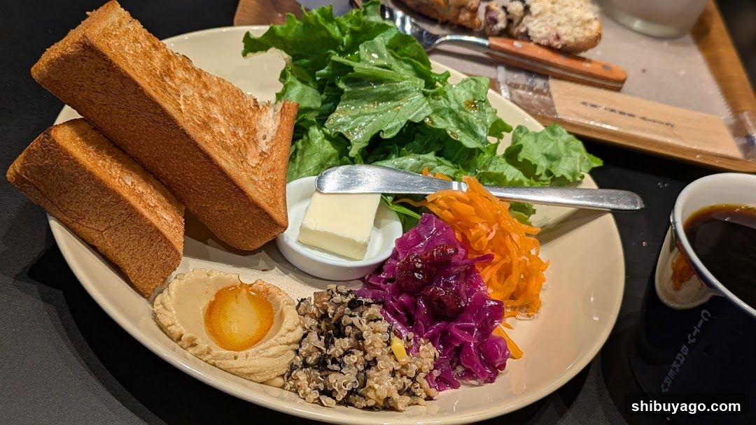 Breakfast Plate with Toast, Salad and Coffee