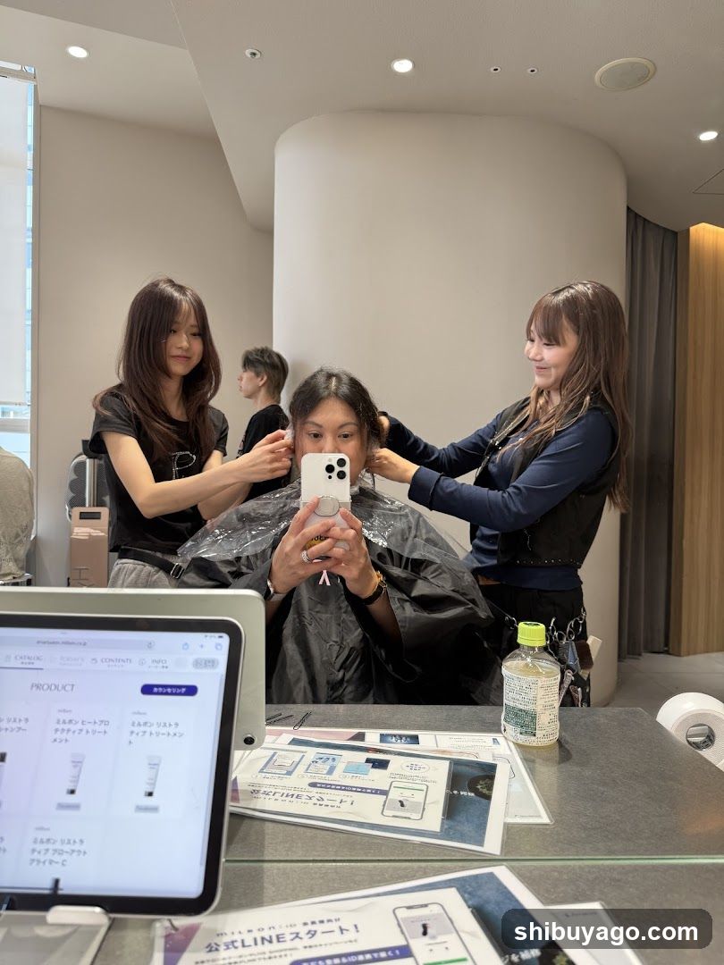 Hair Salon Interior with Staff and Client