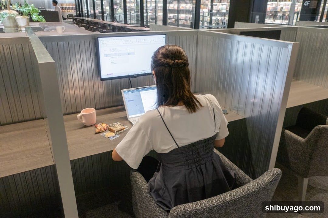 Person working at a desk in an office or co-working space