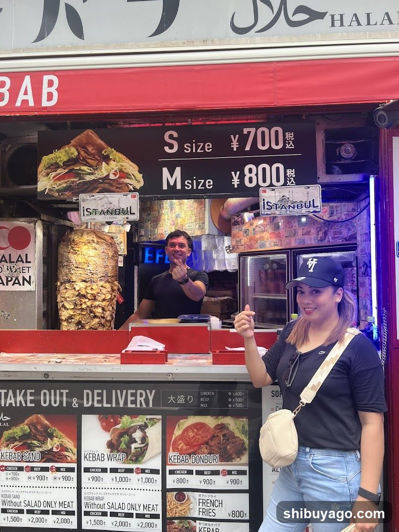 Kebab Shop Exterior with Staff and Customer