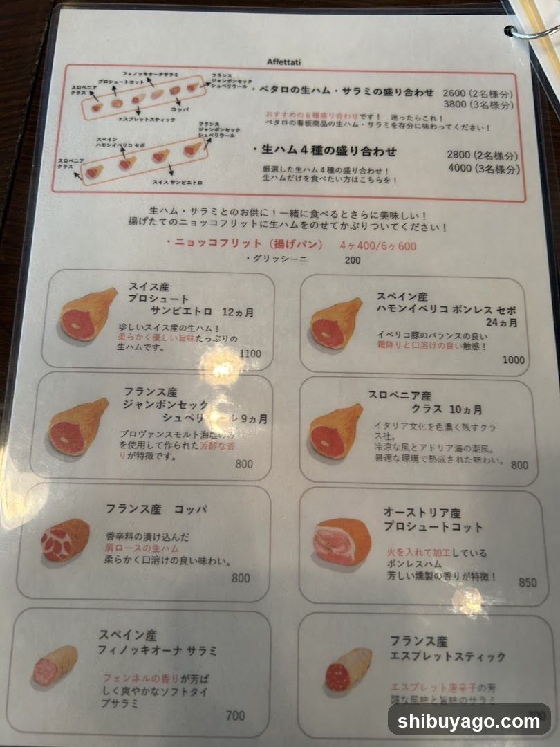 Affettati Menu