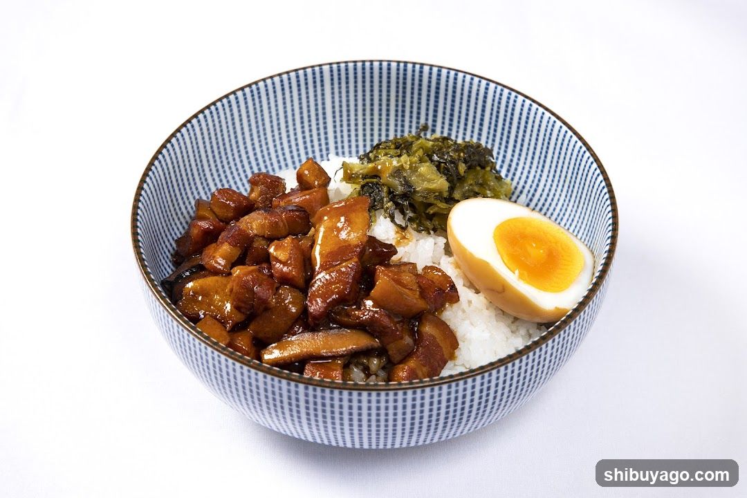 Bowl of Rice with Braised Pork, Egg and Greens