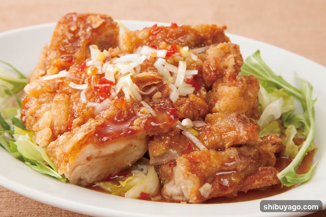 Fried Chicken with Sauce and Garnish
