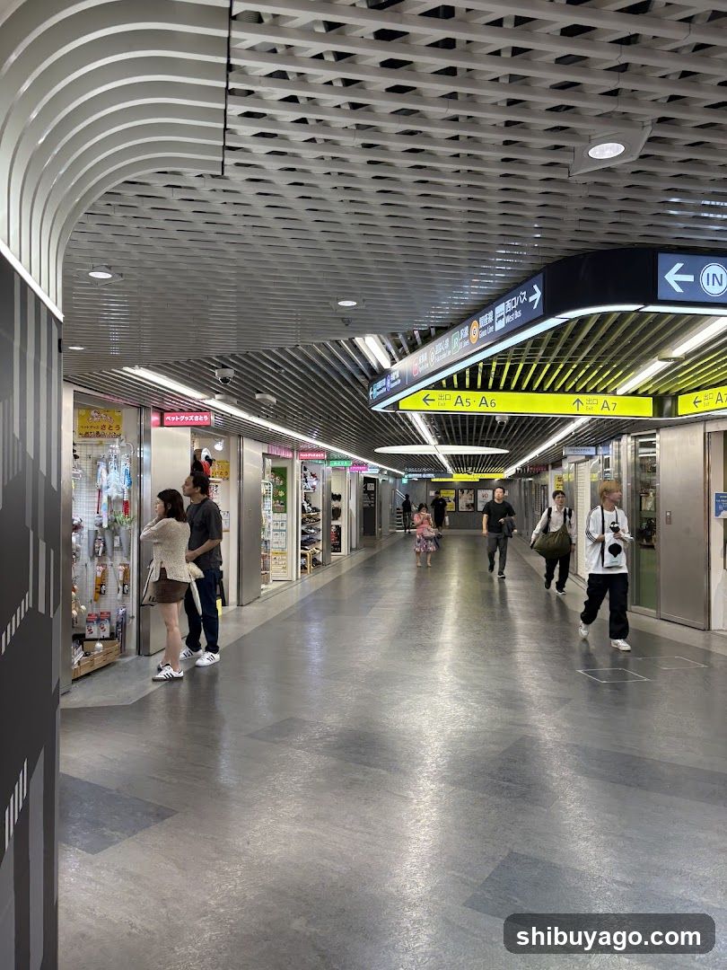 Subway Corridor with Shops and Signage