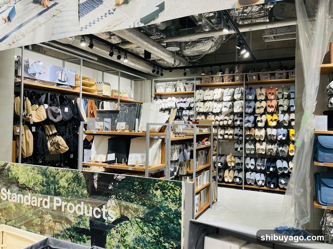 Interior of a retail store with shoe and bag displays