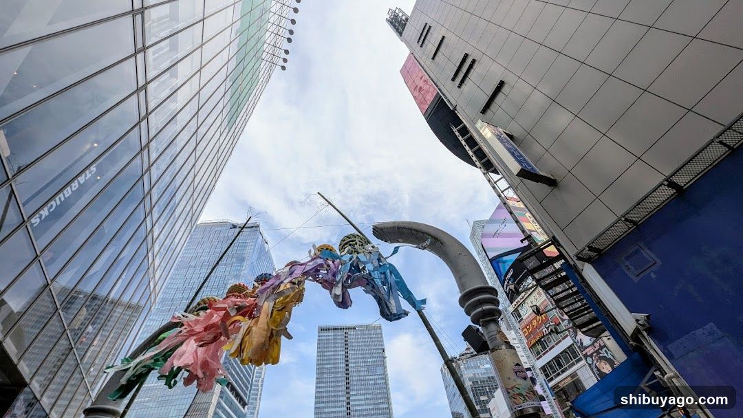 Urban Street View with Colorful Streamers