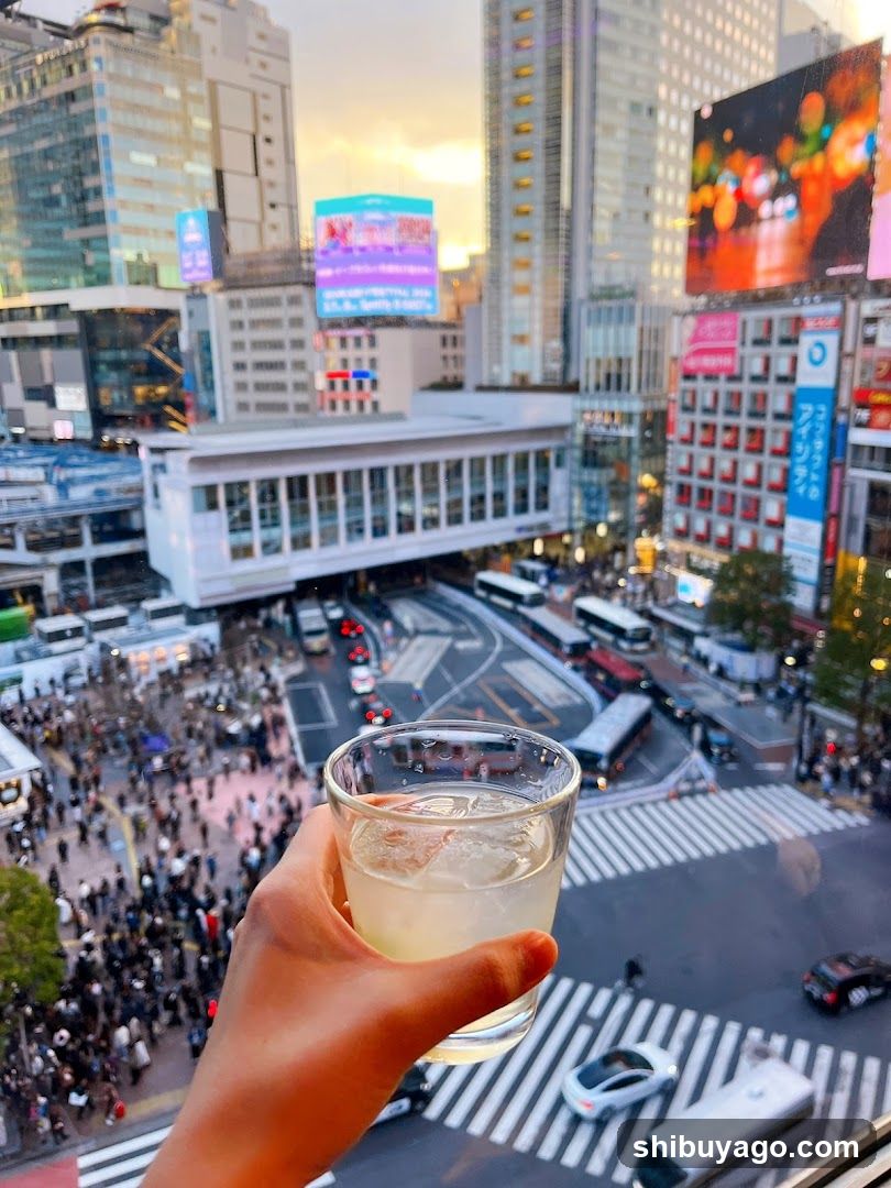 Tokyo Shibuya Crossing View from Rooftop Bar