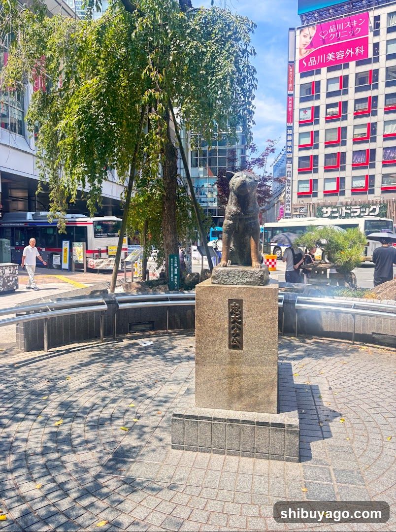 Street scene with statue and buildings