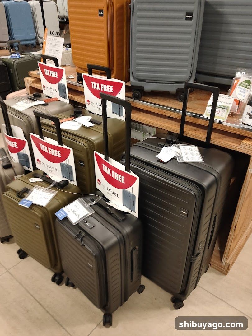 Luggage Display with Tax Free Signs