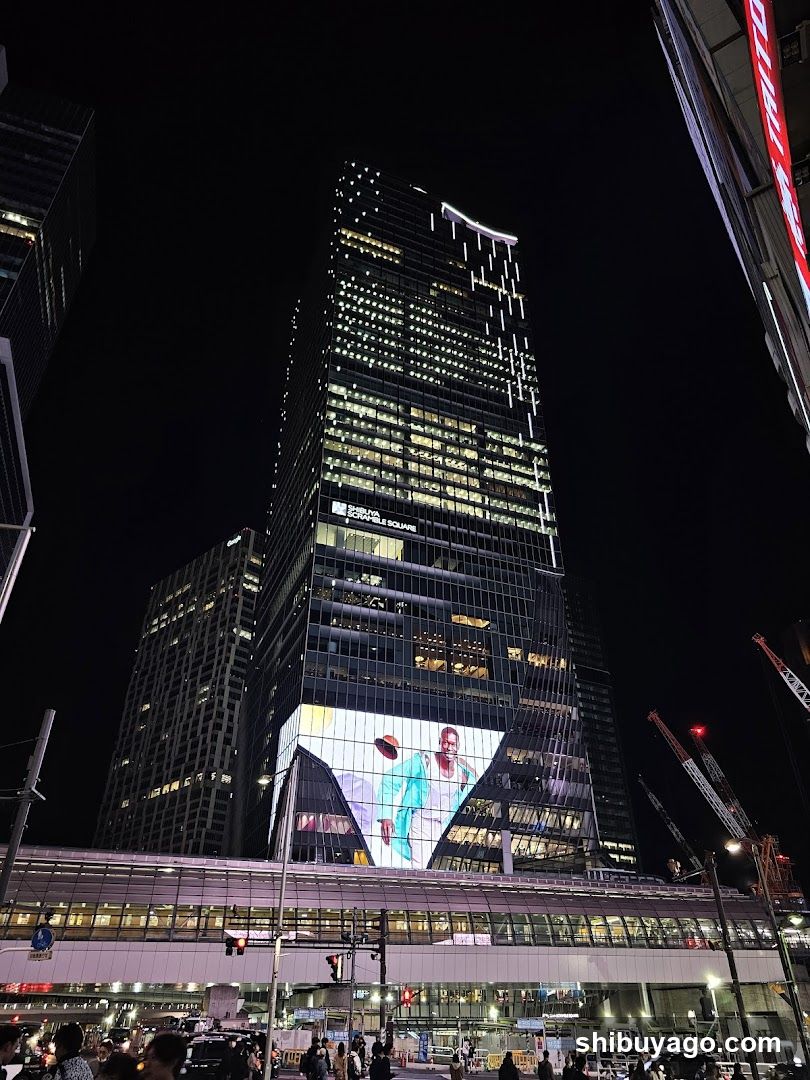 Night Cityscape with Skyscraper and Billboard
