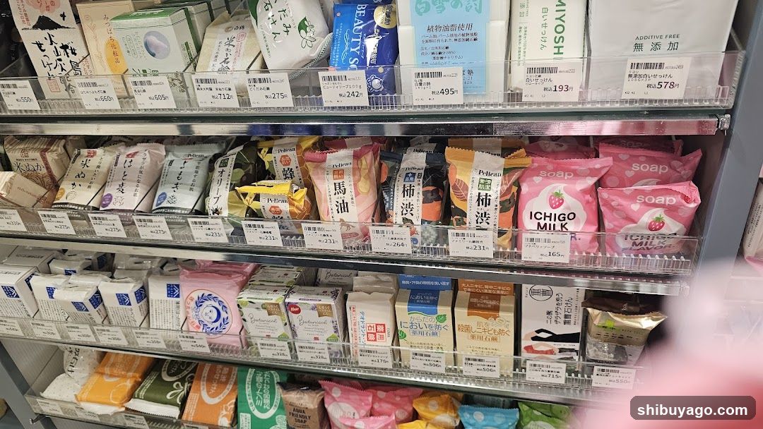 Shelf of Japanese Soaps and Beauty Products