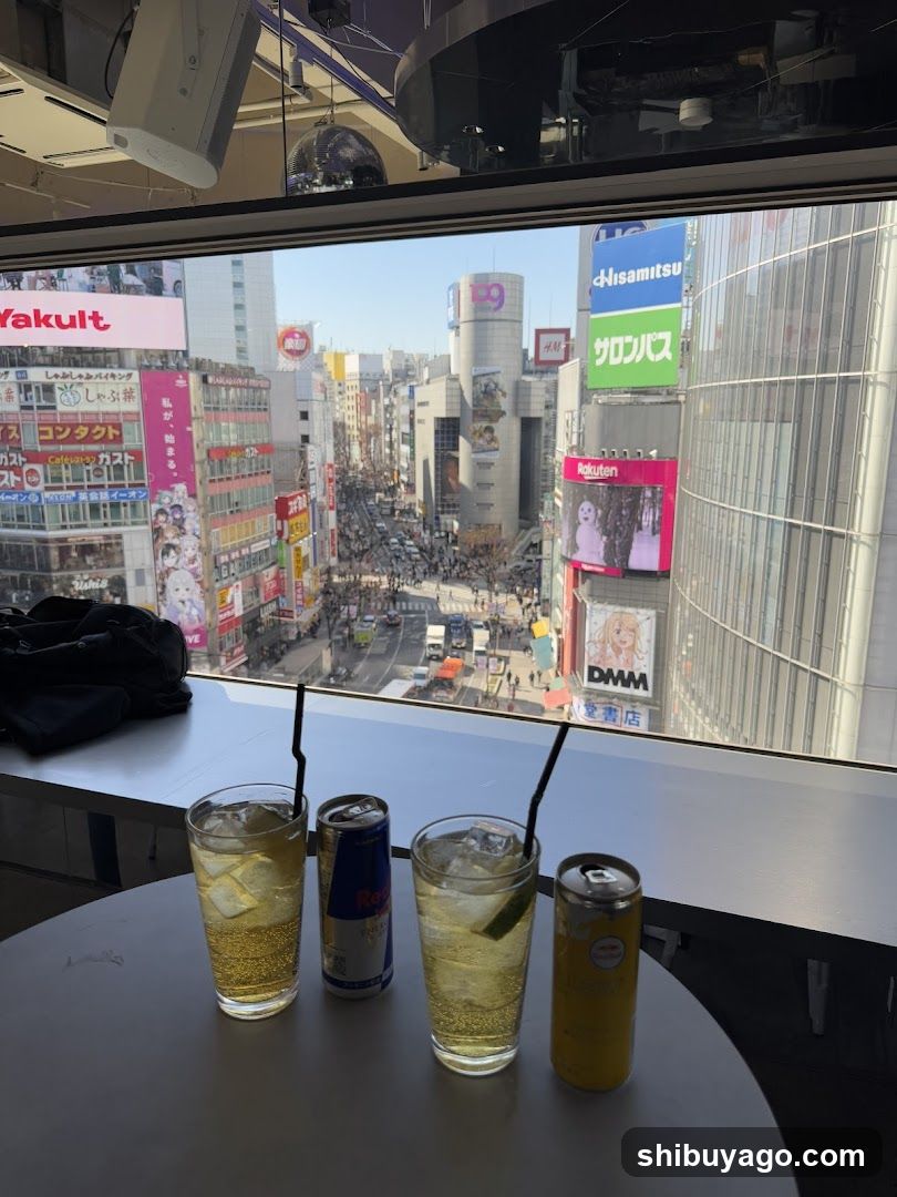Drinks with Shibuya Crossing View