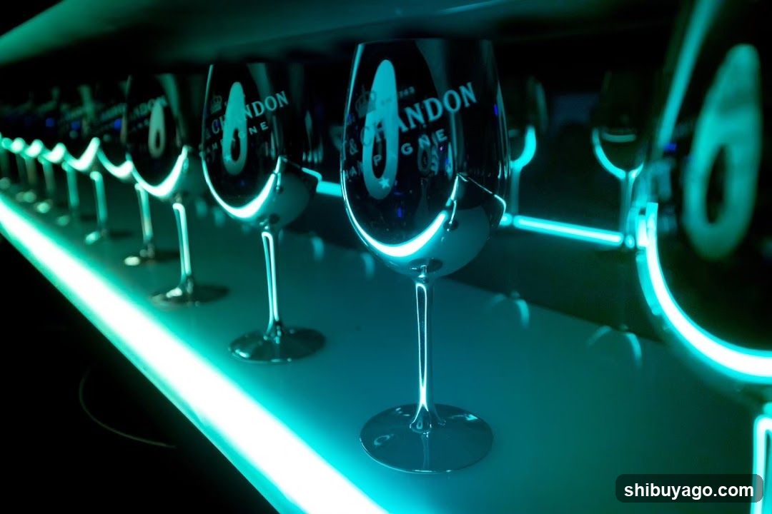 Neon-Lit Wine Glasses Display
