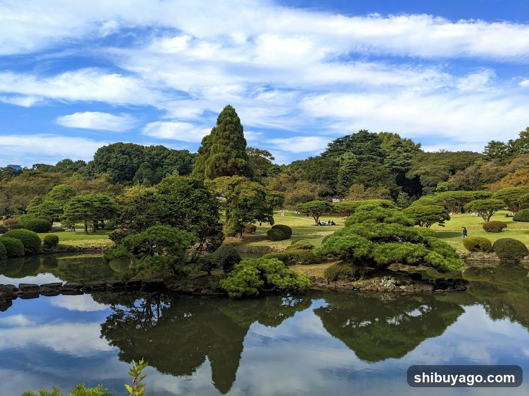 Japanese Garden Landscape with Pond and Sky Reflections