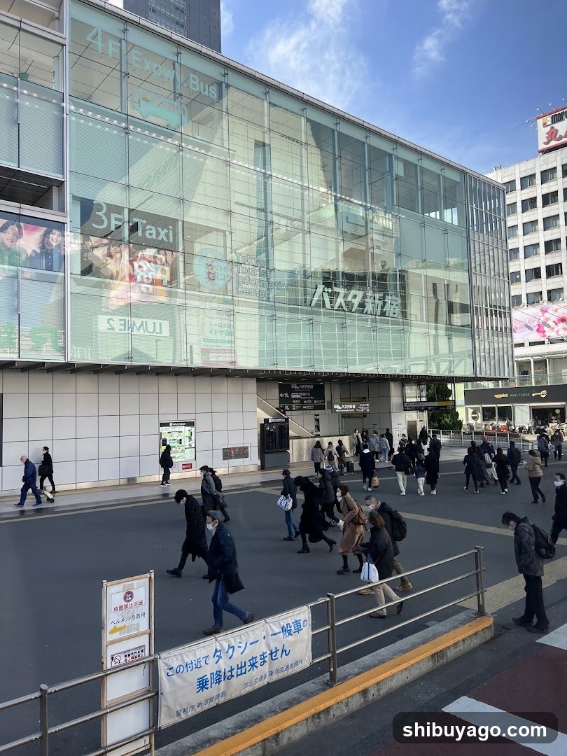 Bus Terminal Exterior with Pedestrians