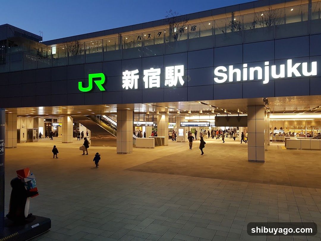 Shinjuku Station Exterior at Dusk