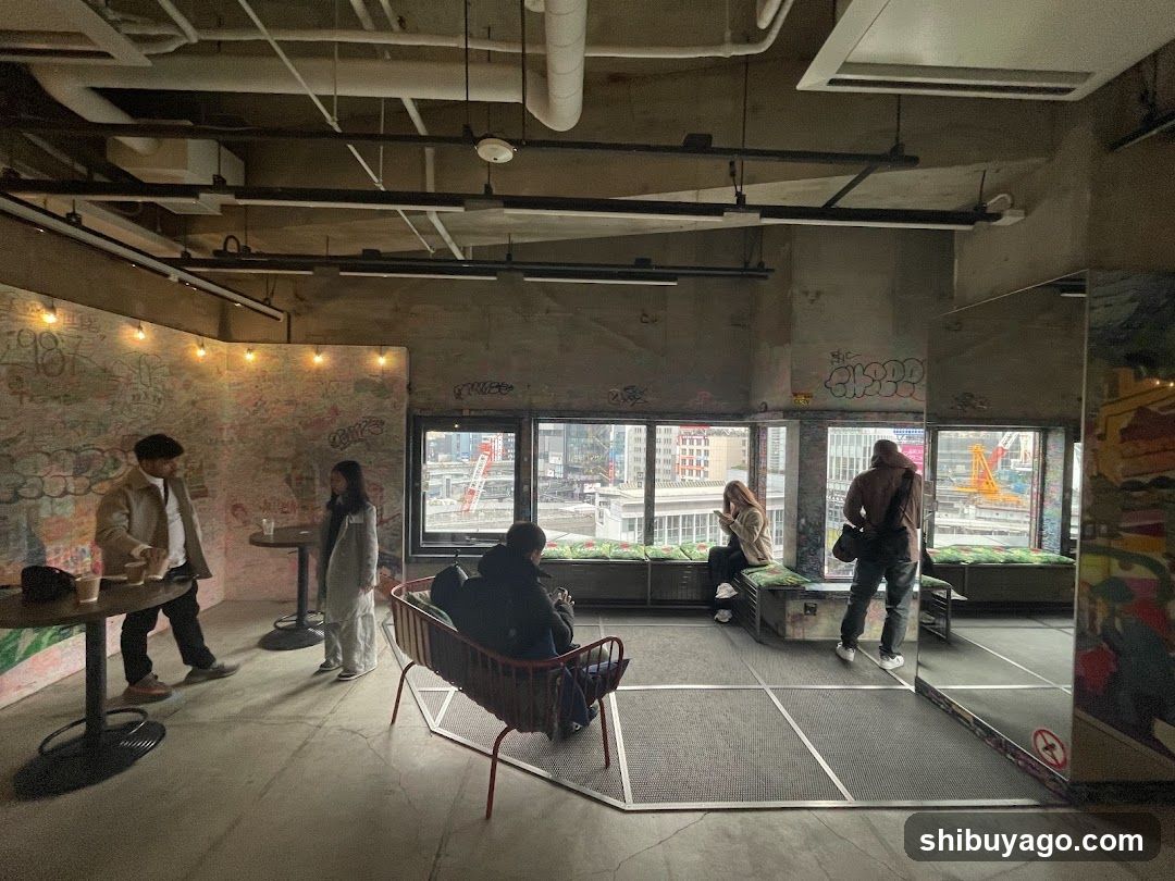 Interior of a graffiti-themed space