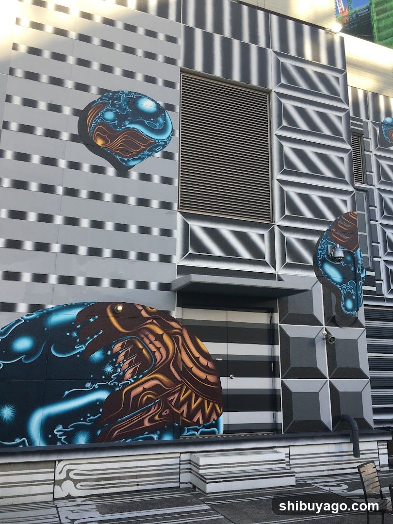 Abstract mural on building facade