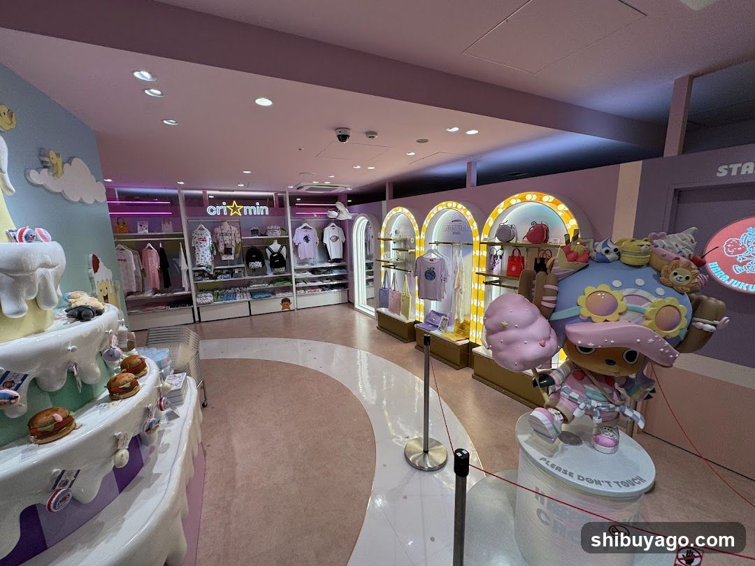 Interior of a colorful retail store with merchandise displays