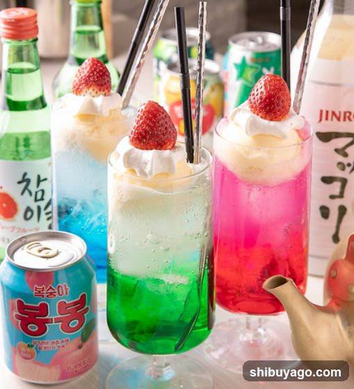 Colorful Korean Sake Cocktails with Strawberries and Cream