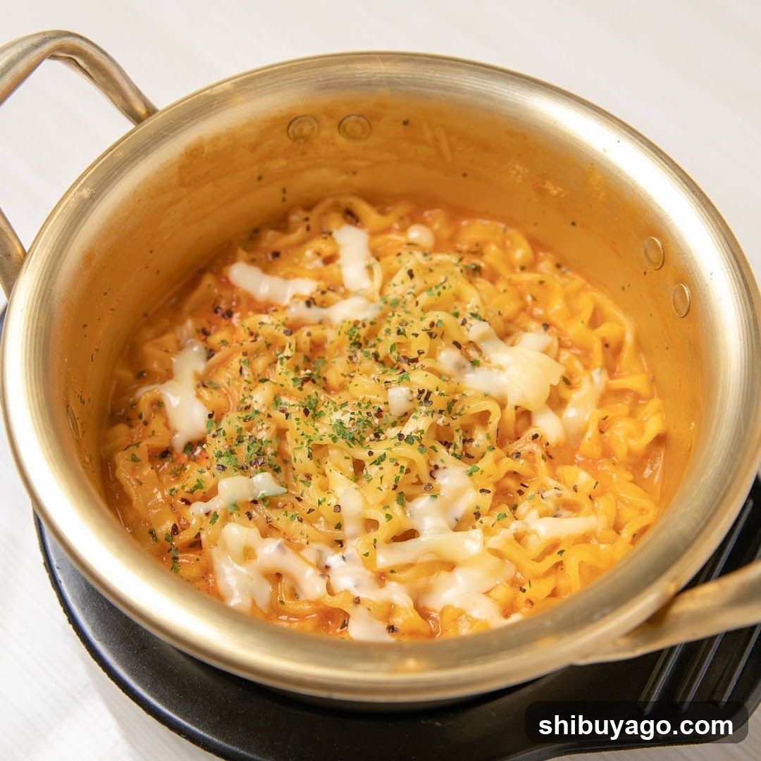 Cheesy Ramen in Copper Pot