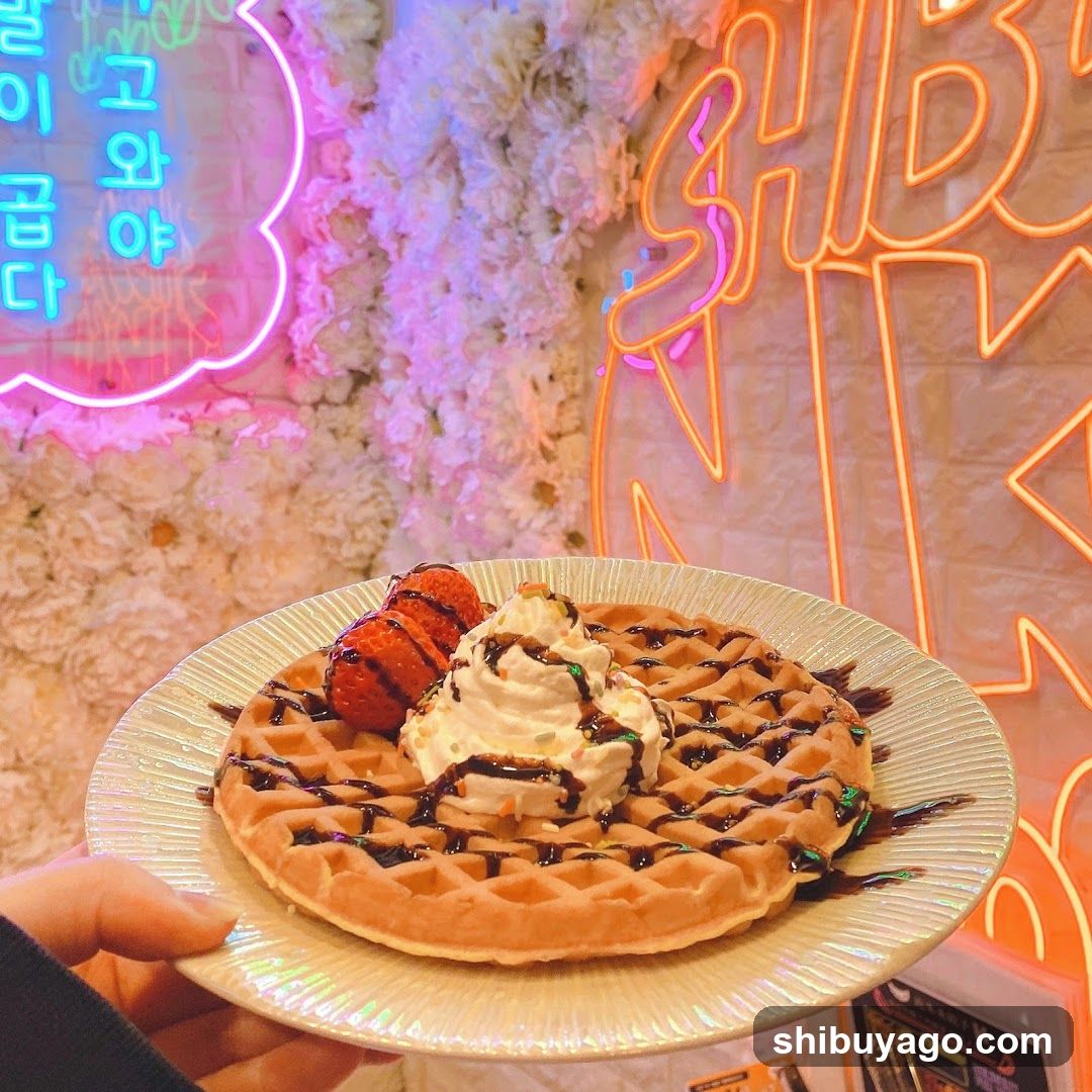 Waffle with whipped cream and strawberries