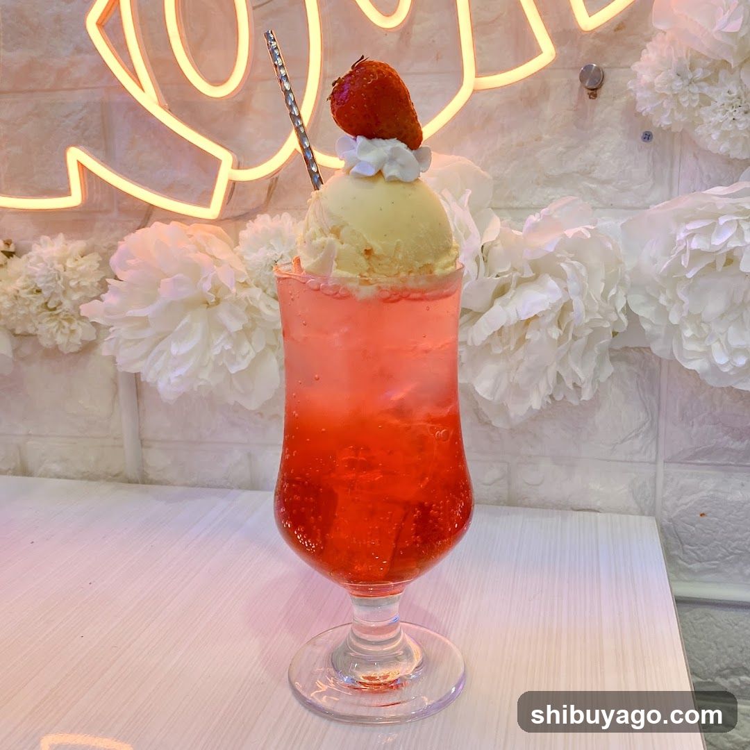 Strawberry Ice Cream Drink with Neon Sign