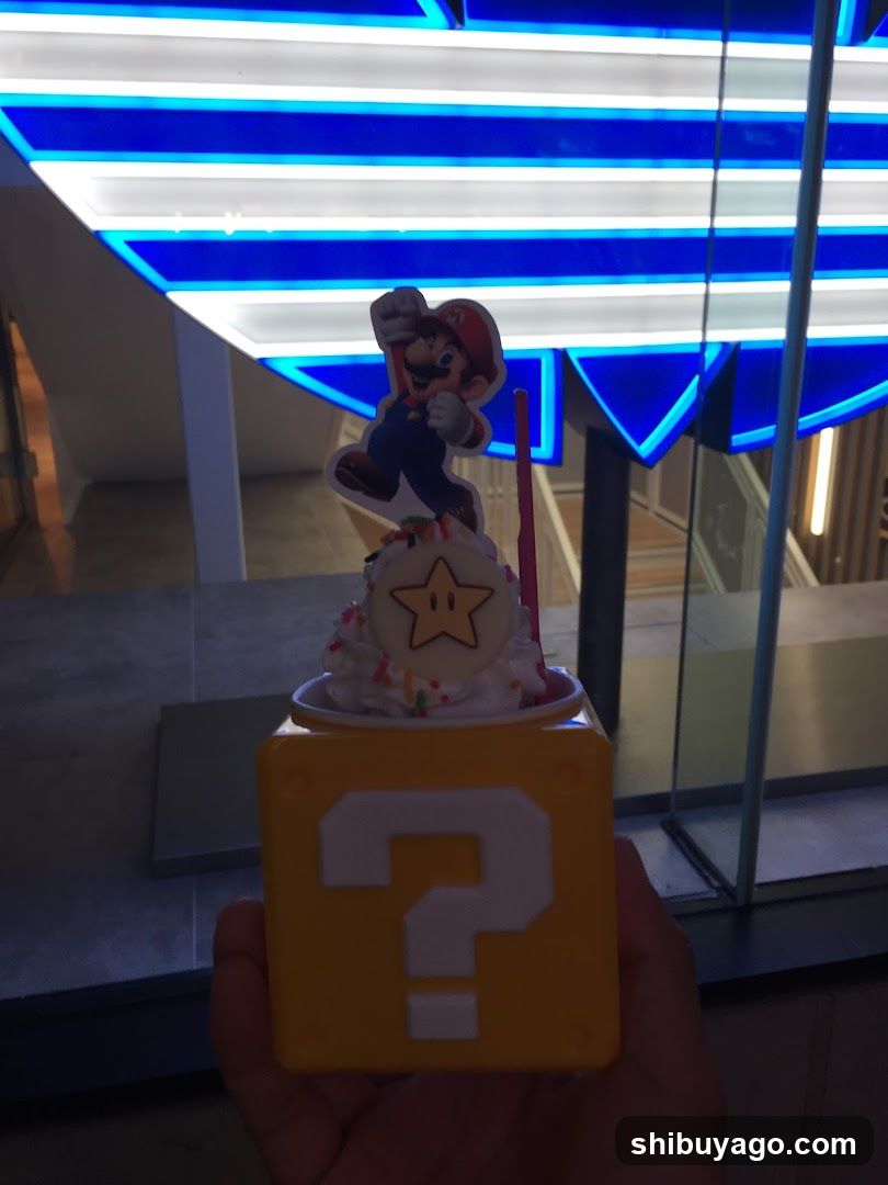 Mario-themed dessert in question block cup