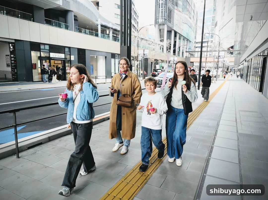 People walking on city sidewalk