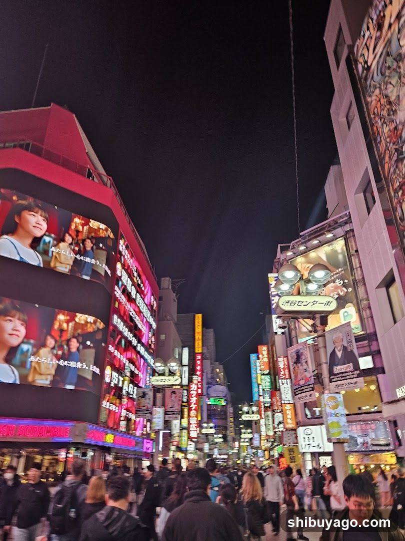 Night Street Scene with Neon Signs and Crowds