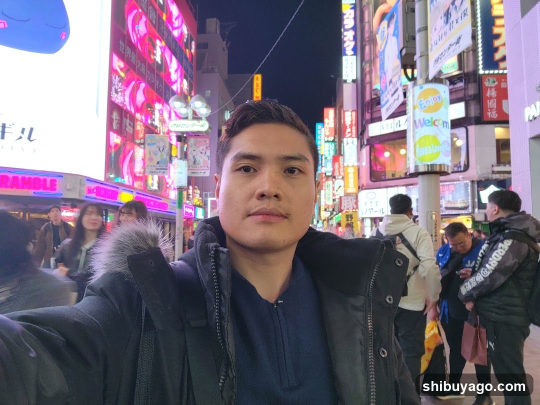 Night Street Selfie with Neon Signs