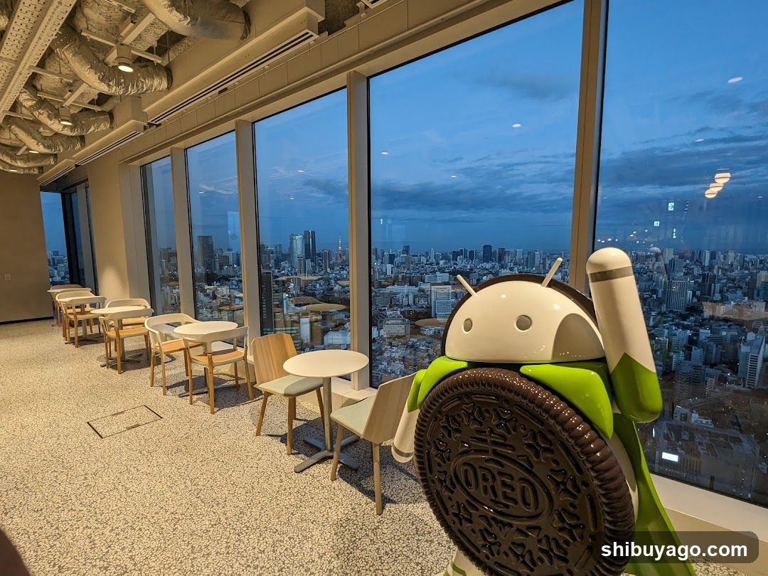 Android Oreo Statue in Coffee Shop Interior