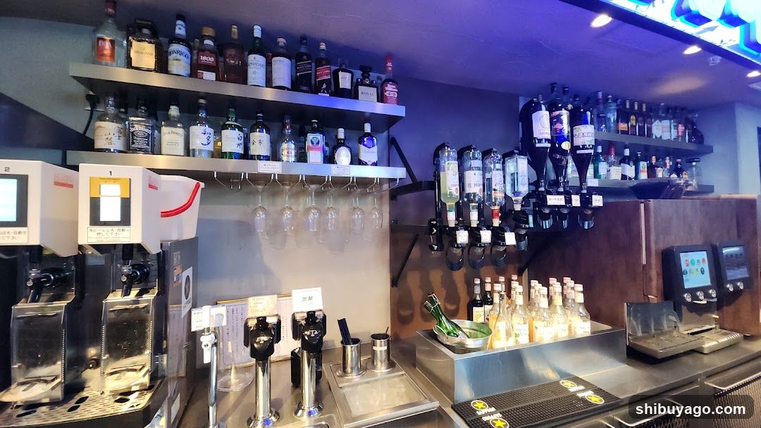 Bar Interior with Beverage Dispensers and Shelves