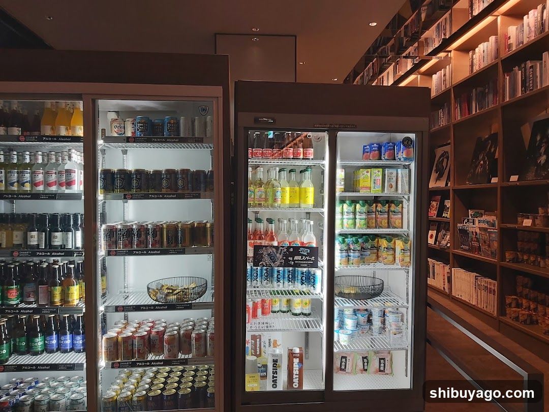 Refrigerated Drinks and Books Display