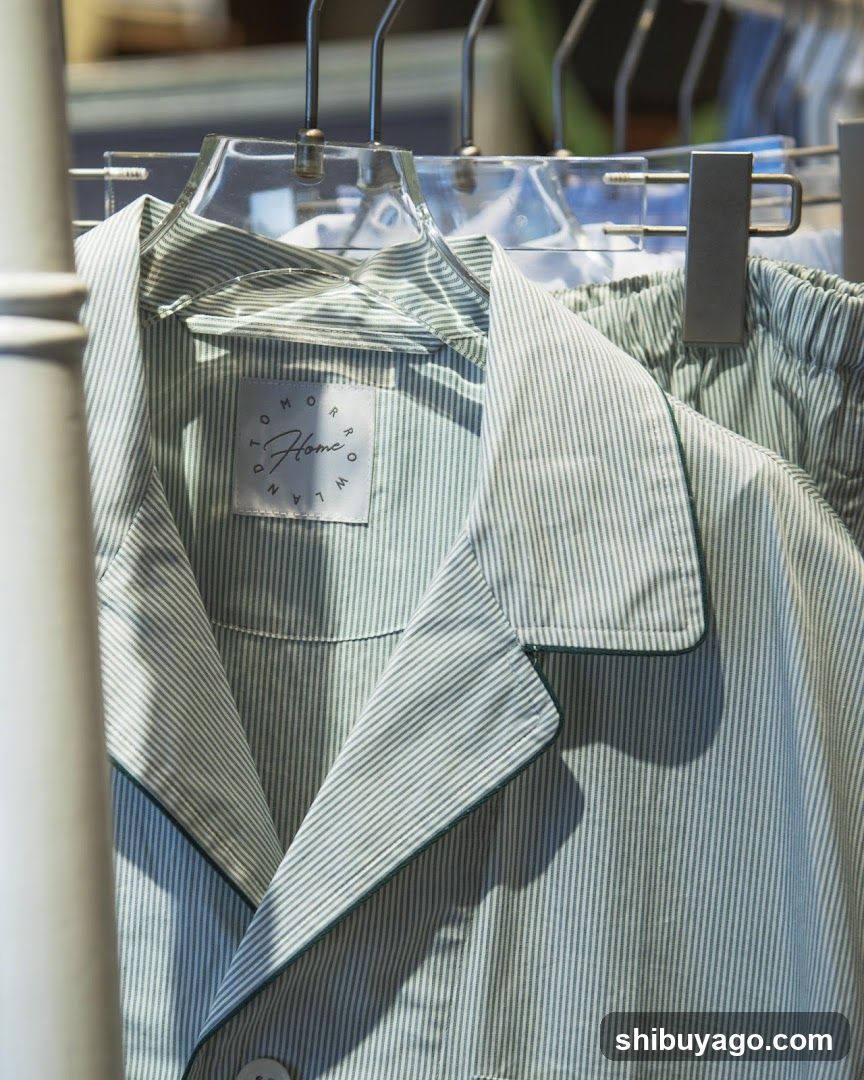 Hanging striped pajama set with brand tag