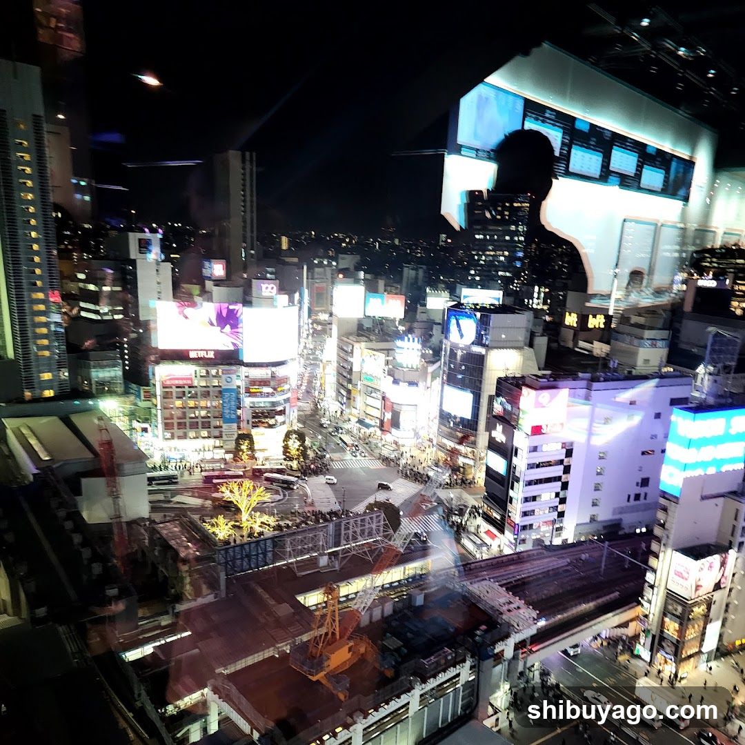 Night Cityscape with Neon Signs and Construction