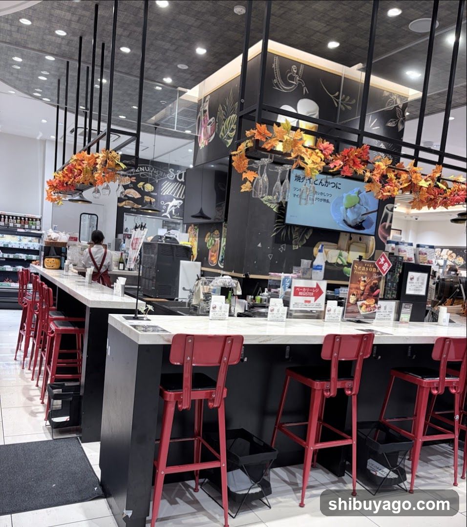 Interior of a cafe or restaurant with bar seating