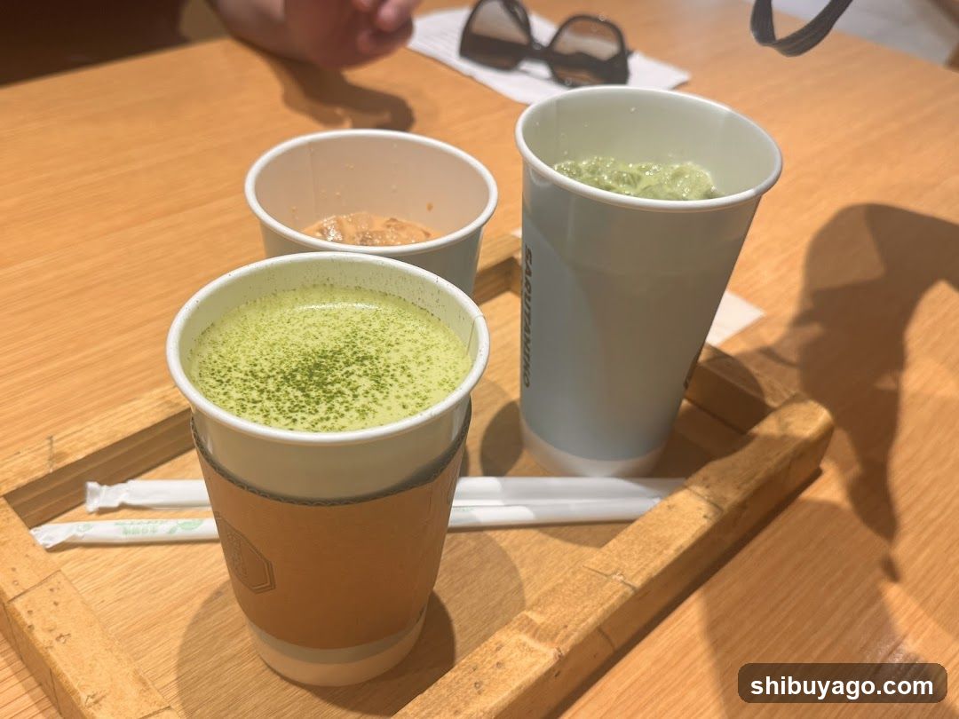Matcha and Coffee Drinks on a Wooden Tray