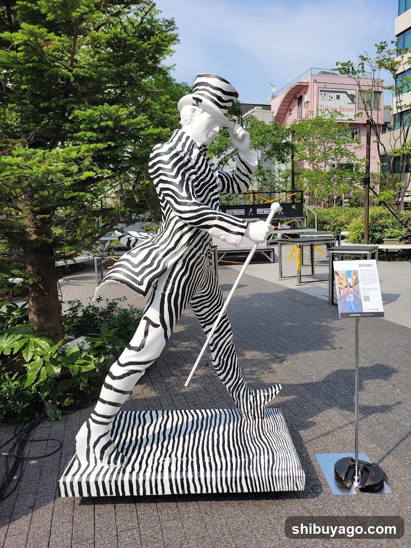 Zebra-patterned statue display
