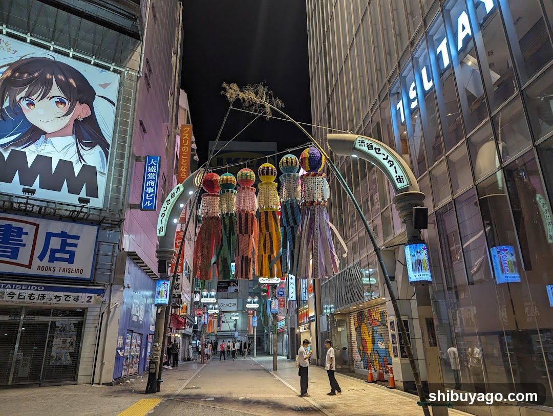 Night Street with Lanterns and Anime Poster