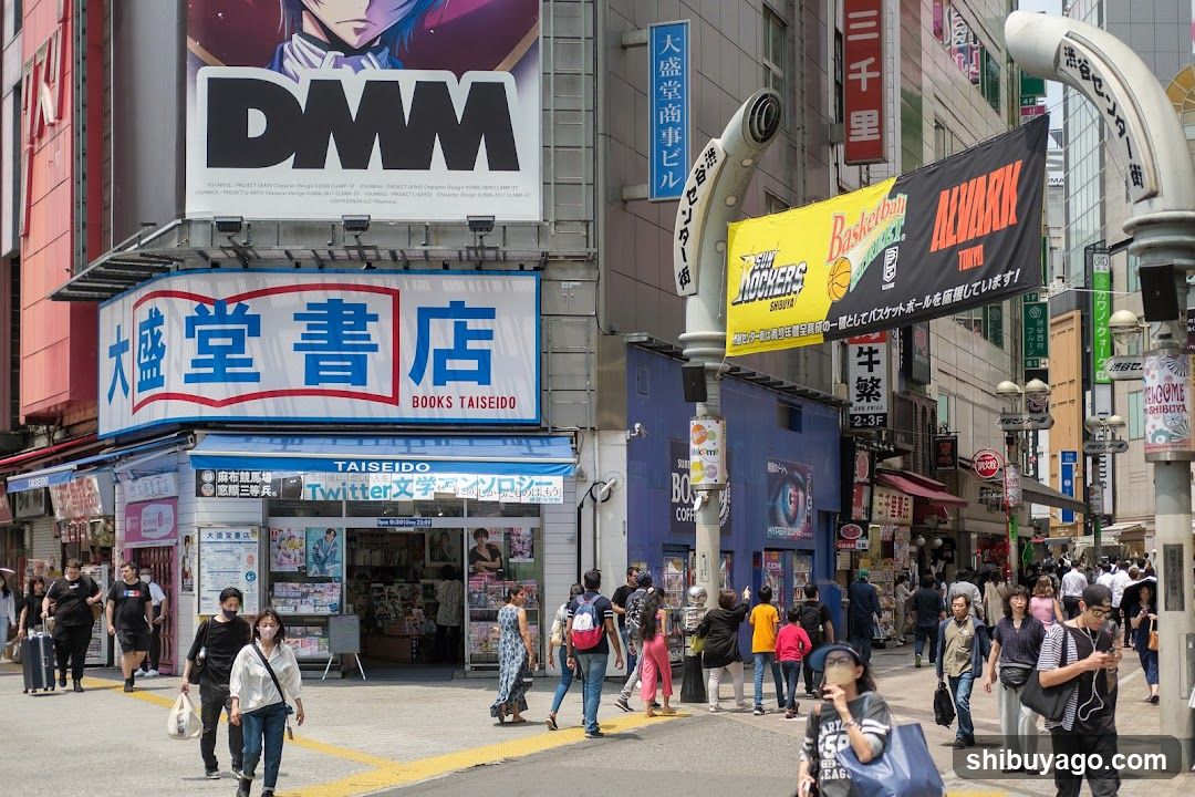 DMM and Taiseido bookstore street scene